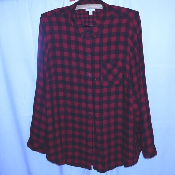 J Jill Buffalo Check Soft Flannel Shirt Long Roll Tab Sleeves  Rounded Hem - Picture 10 of 16